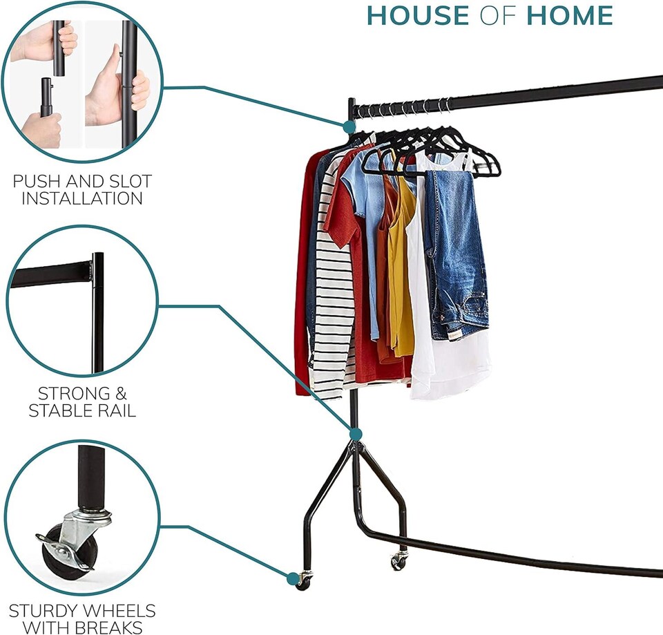 image 1 of House of Home Heavy Duty Clothes Rail 4ft Long x 5ft Tall Black Quality Metal Stand Rack | Black