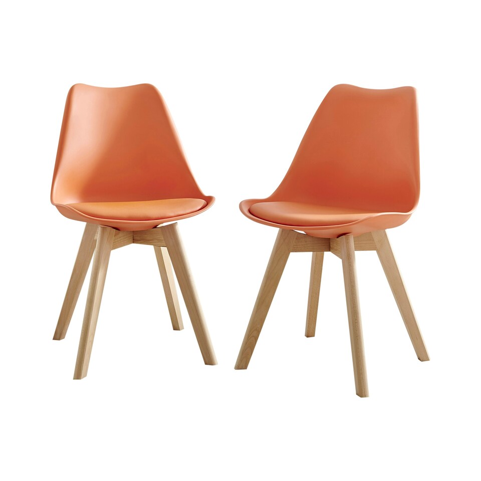 image 1 of Furniturebox 2x Stockholm Scandi Orange Faux Leather and Wood Dining Chairs
