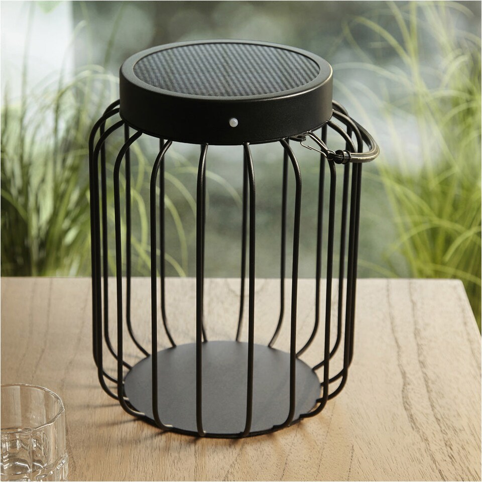 image 1 of 2 PACK Metal Caged Solar Powered Table Lamp - Dusk Dawn Sensor - IP44 Outdoor Hanging Table Light