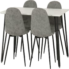 Marlow Dining Set with Athens Chairs White | White Marble/Grey Faux Leather