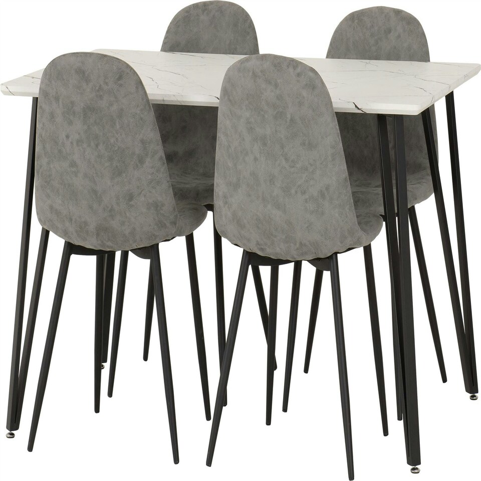 image 1 of Marlow Dining Set with Athens Chairs White | White Marble/Grey Faux Leather