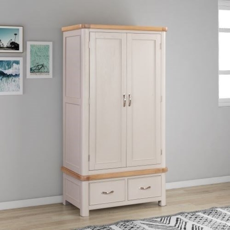 image 1 of Bologna Painted Double Wardrobe with 2 Drawers - L57 x W102 x H191 cm - Oak White