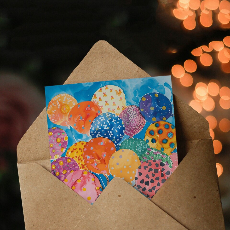 image 1 of Balloon Tree Village Colourful Watercolour Her Birthday Card