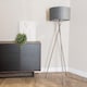 image 2 of ValueLights Camden Chrome Tripod Floor Lamp Grey Velvet Shade & Bulb | Grey