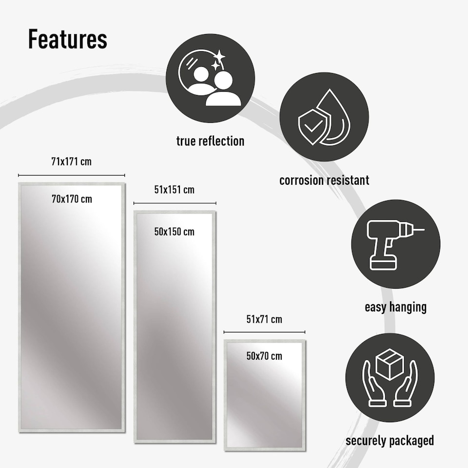 image 1 of Nielsen Star Aluminium Wall Mirror - Brushed Finish - Grey - 50cm x 70cm
