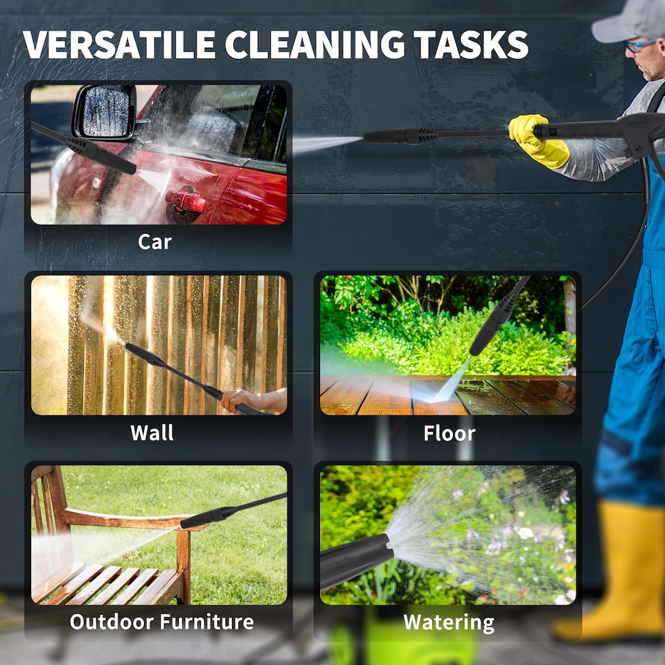 image 1 of Outsunny 1800W High Pressure Washer 150 Bar Pressure 420 Lh Flow Portable Electric Power Washer Jet Wash Cleaner with Adjustable Nozzle 6M Hose Steel Handle for Home Patio Car Driveway Green