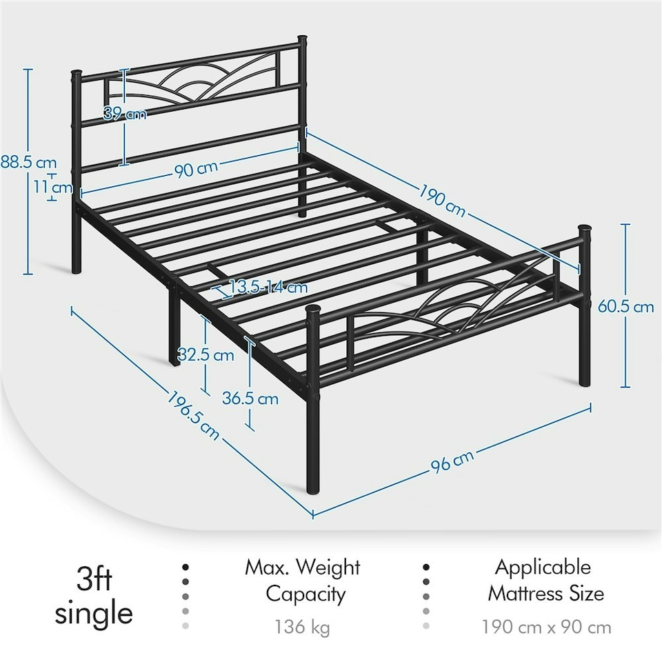 image 1 of Yaheetech Metal Platform Bed Frame with Cloud-inspired Design Headboard Black, 3ft Single