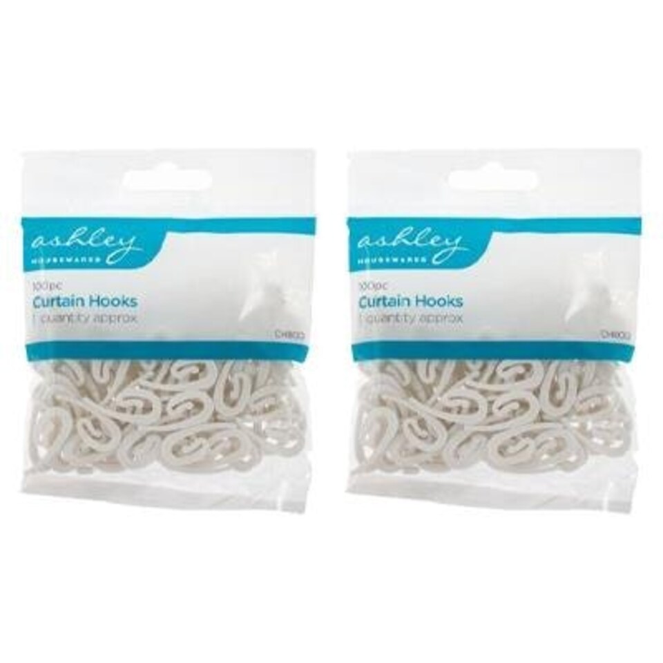Ashley Plastic Curtain Hooks - White - Pack of 200
