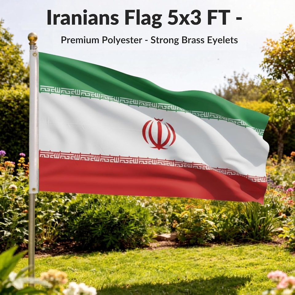 image 1 of Iran Old Persia Flag 5ft x 3ft with Brass Eyelets - Polyester Iranian Flag Banner for Cultural Display, Themed Decor, Room, Bar & Garden Decor | Multi