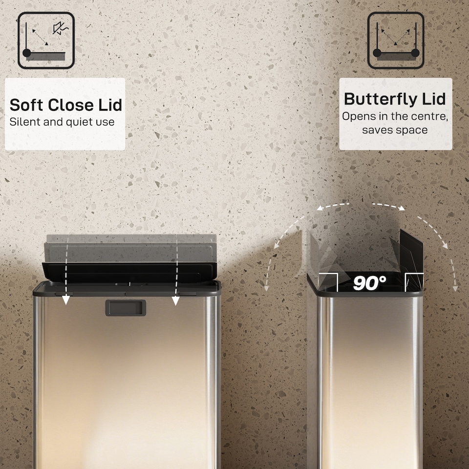image 1 of 56L Dual Kitchen Bin with Removable Inner Buckets for Recycling and Waste | Silver