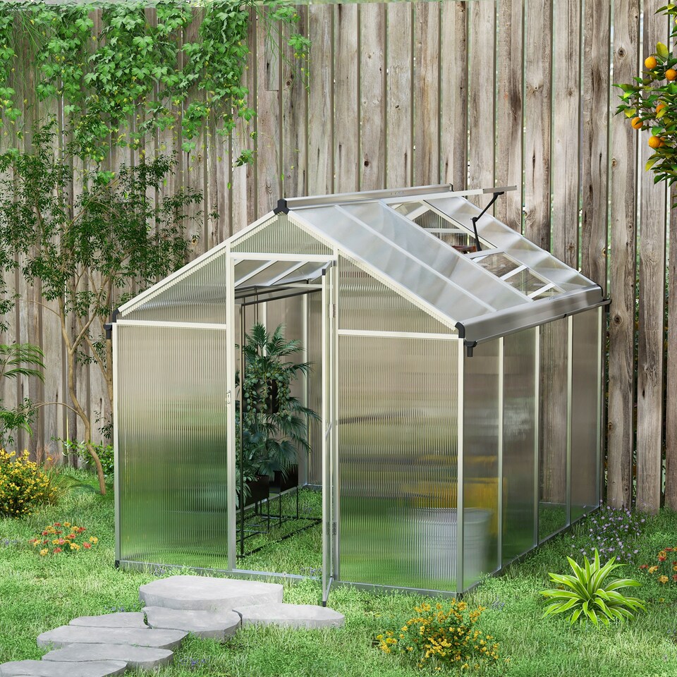 image 1 of Outsunny 8x6ft Aluminium Greenhouse with Door Window Galvanised Base