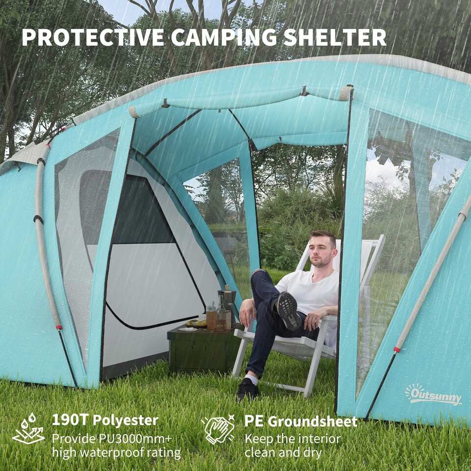 image 1 of Outsunny 4-6 Man Family Camping Tent w/ 2 Bedrooms, a Living Room, Grey 