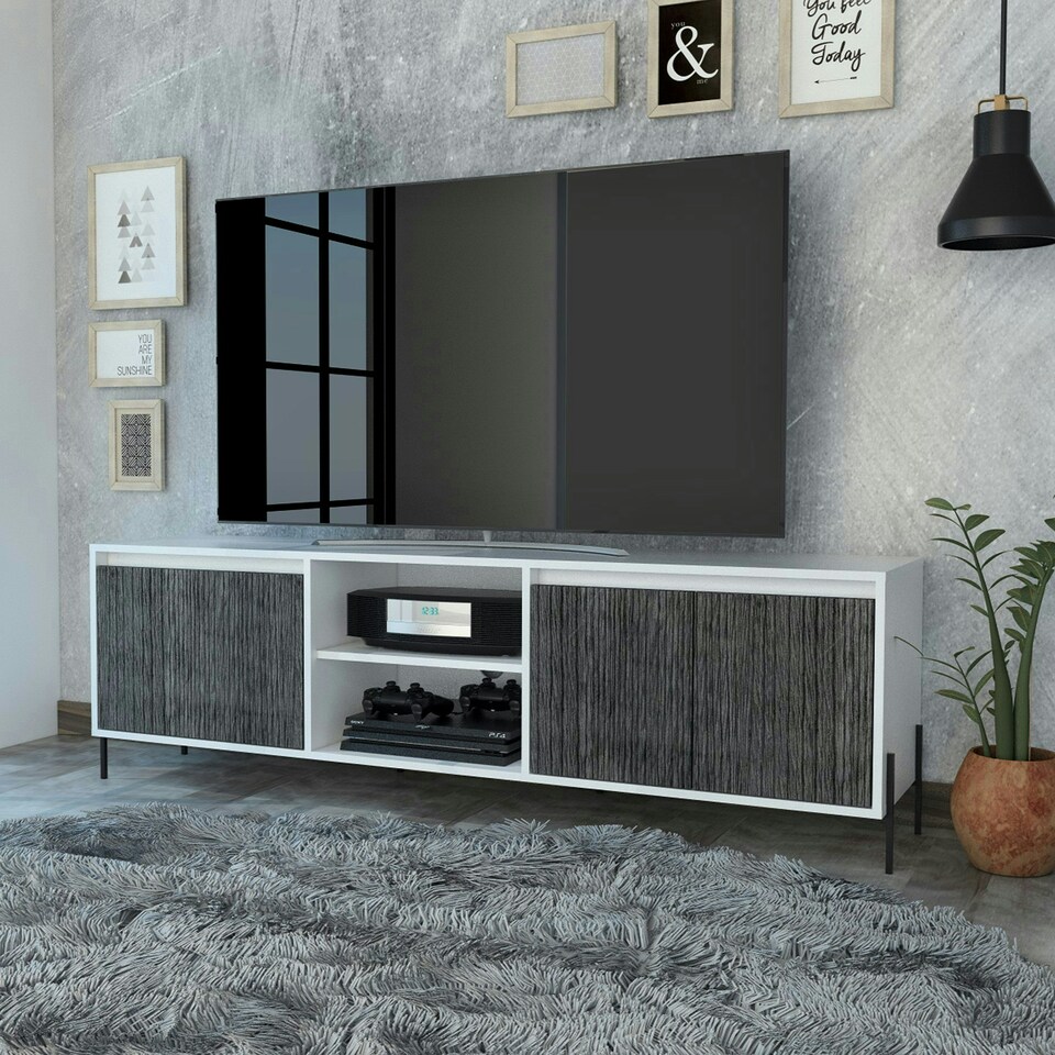 image 1 of Core Products Dallas, Ultra Wide TV Rack With 4 Doors H55cm x W162.5cm x D39.2cm White