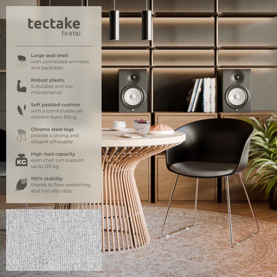 image 1 of Dining Chair Logart - plastic seat, padded, continuous arm and backrest | Black | black/chrome | 2