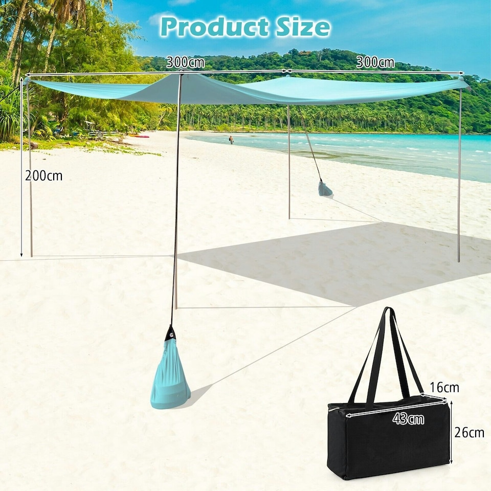 image 1 of COSTWAY Beach Canopy Shields 300 x 300 cm Tent Sun Shelter Green Green