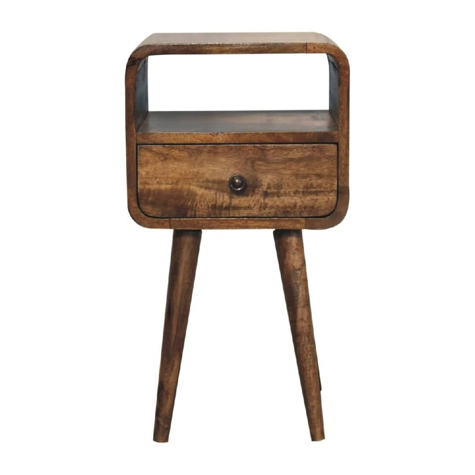 image 1 of Mini Curved Grey Washed Bedside with Open Slot Grey