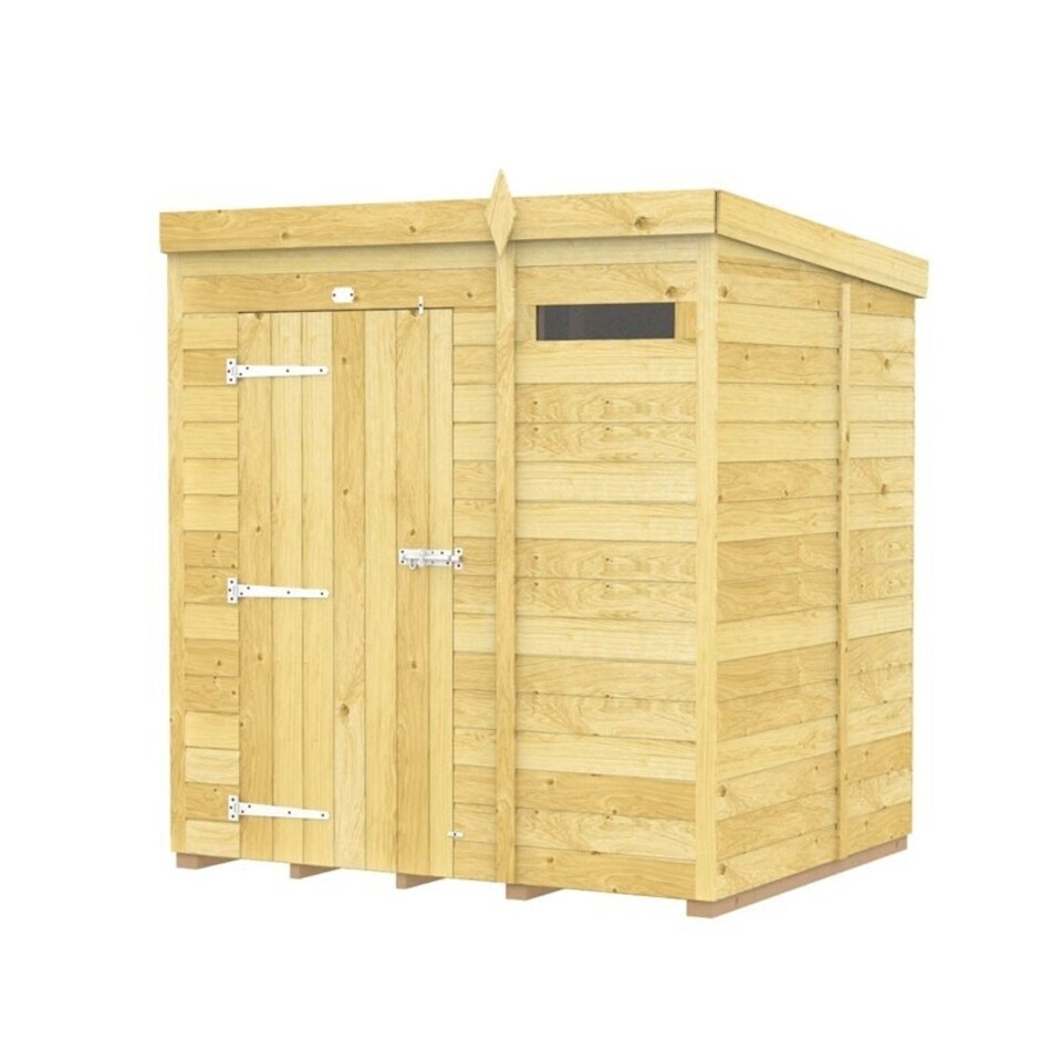 image 1 of 6 x 5 Feet Pent Security Shed - Single Door - Wood - L147 x W185 x H201 cm | Brown