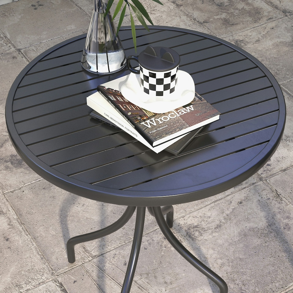 image 1 of Outsunny Round Garden Table Outdoor Side Table with Steel Frame Black