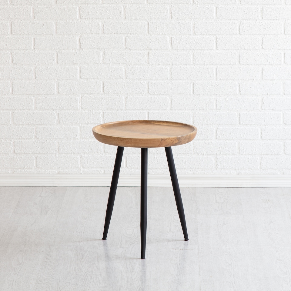 image 1 of Chervey Round Solid Mango Wood Side Table with Tri-Pin Legs Small