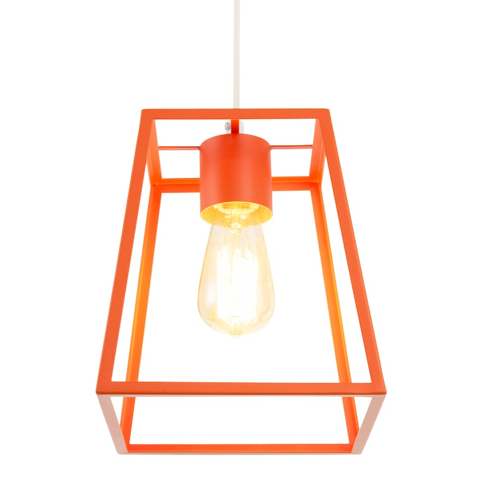 image 1 of Industrial Lantern Lamp Shade in Orange with Square Top and Bottom