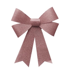 Rose Gold Large Woven Christmas Glitter Bow Decoration 44cm