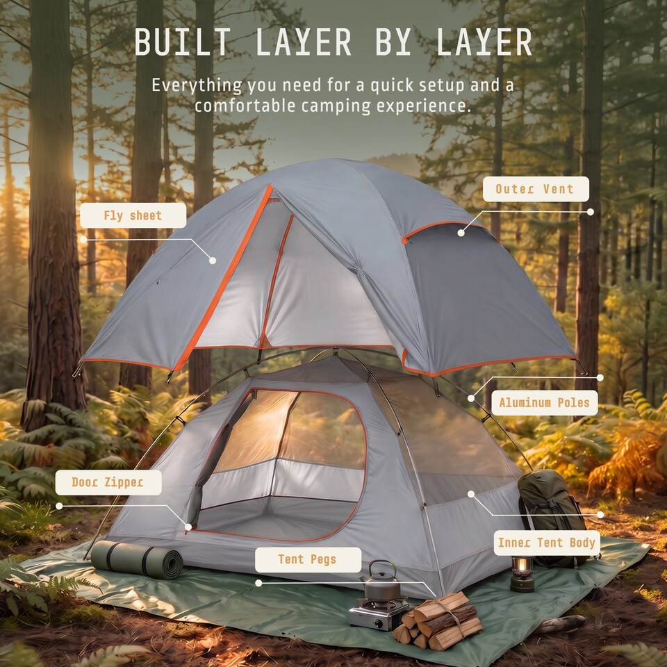 image 1 of Voyager 2 Man Dome Tent with Taped Seams and Breathable Mesh Inner