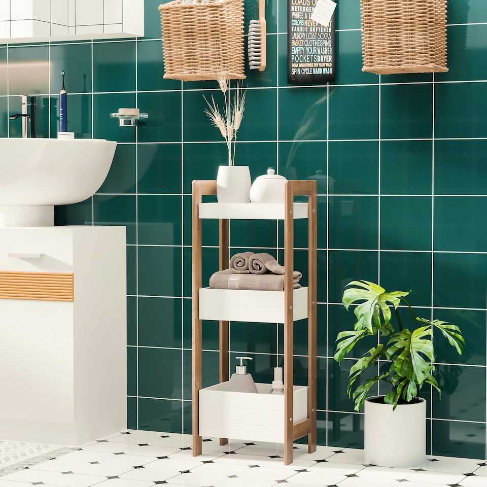 image 1 of HOMCOM 3-Tier Bathroom Rack Organizer Storage Shelf Rack Free Standing Bamboo