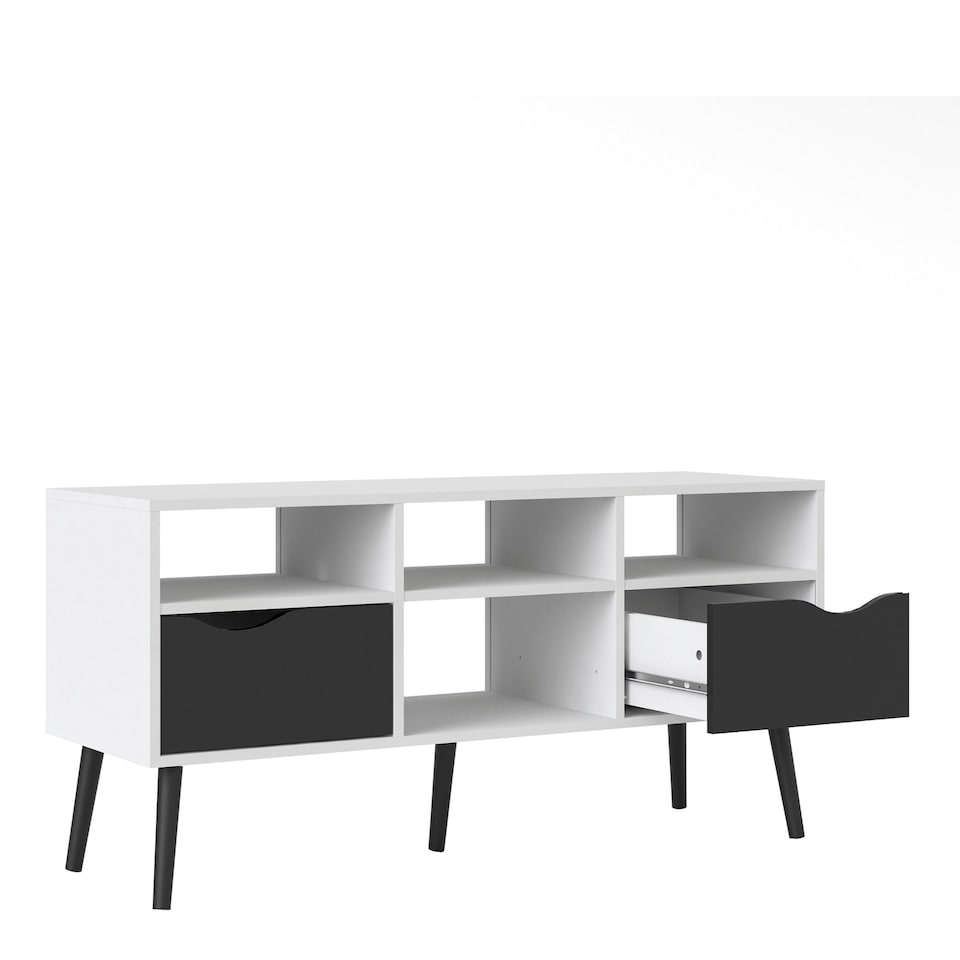 image 1 of Oslo TV Unit Wide 2 Drawers 4 Shelves in White and Black Matt