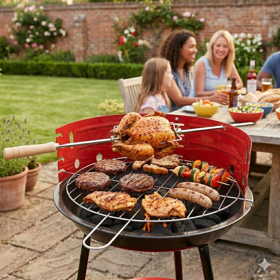 image 1 of Round Charcoal Barbecue Grill Compact Outdoor BBQ