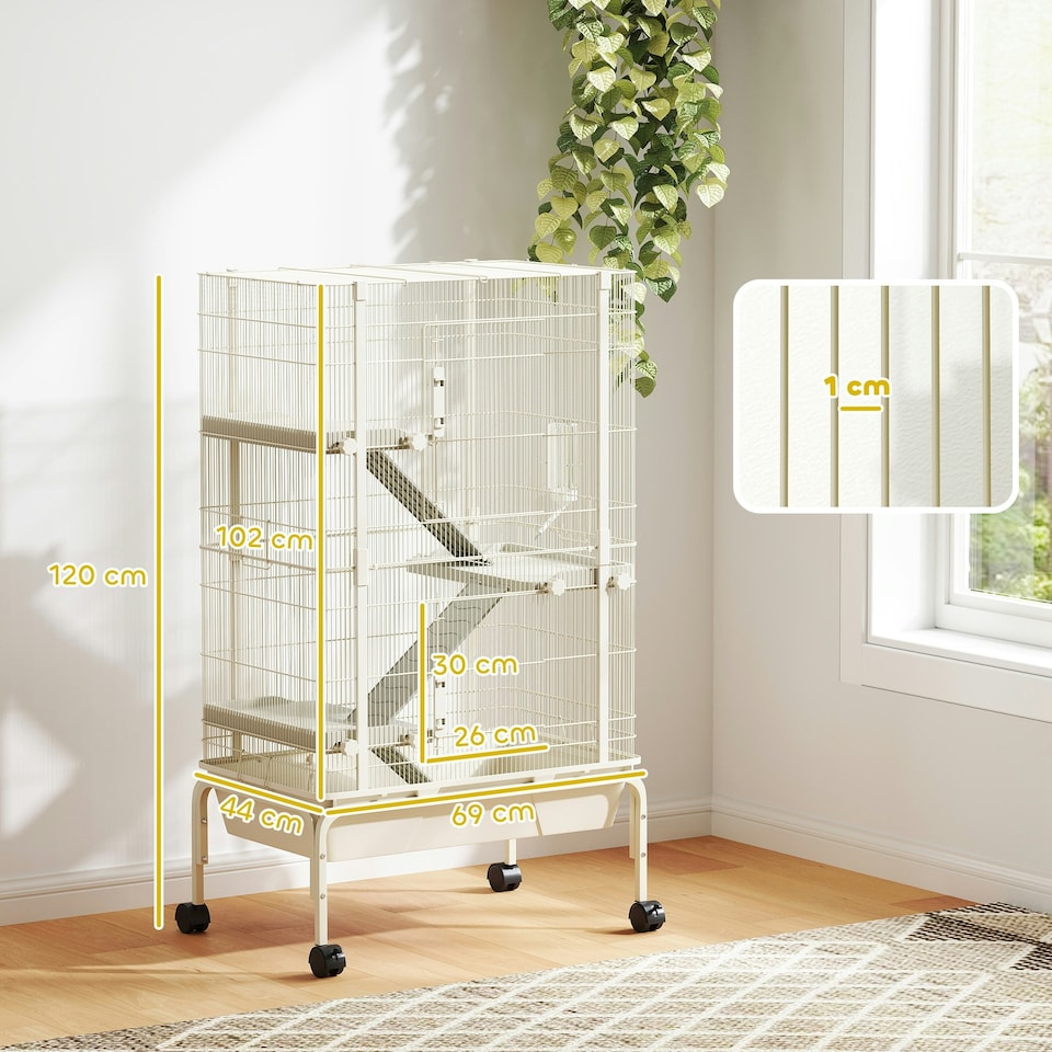 image 1 of PawHut 4-Level Rolling Small Animal Cage, Rabbit Cage with 15cm Deep Bottom