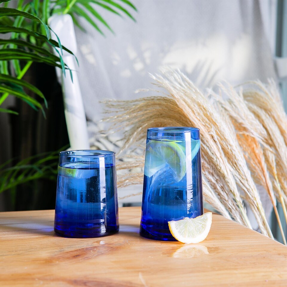 image 1 of Nicola Spring 12 Piece Merzouga Recycled Glassware Set - Blue | Blue | Blue | 12
