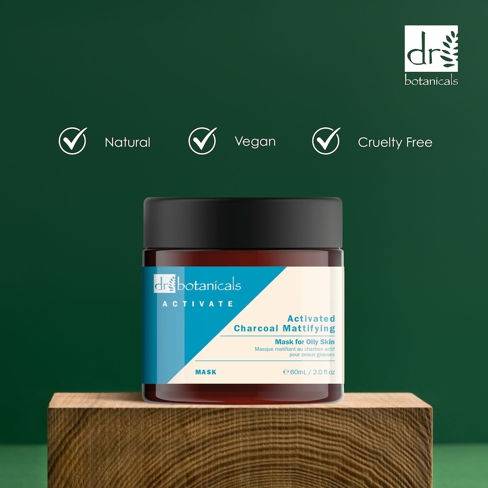 image 1 of Dr Botanicals Activate Charcoal Mattifying Mask for Oily Skin 60ml x 2 Duo Set