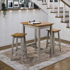 Corona Large Wavy Edge High Breakfast Bar Dining Set with 2 Bar Stools - Black or Grey Frame | Grey | Grey | 1