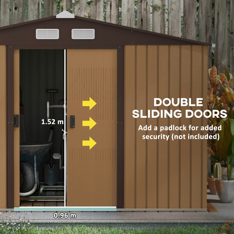 image 1 of Outsunny 9 x 6FT Galvanised Garden Storage Shed w/Sliding Door, Light Brown