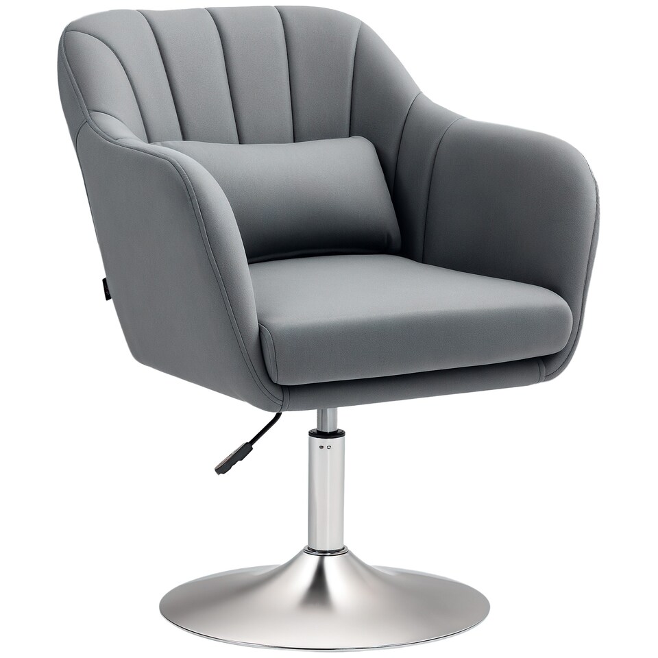 image 1 of HOMCOM Swivel Microfibre Accent Chair for Living Room Contemporary Vanity Armchair with Adjustable Height Thick Cushion Lumbar Support Armrest for Bedroom Office Dark Grey