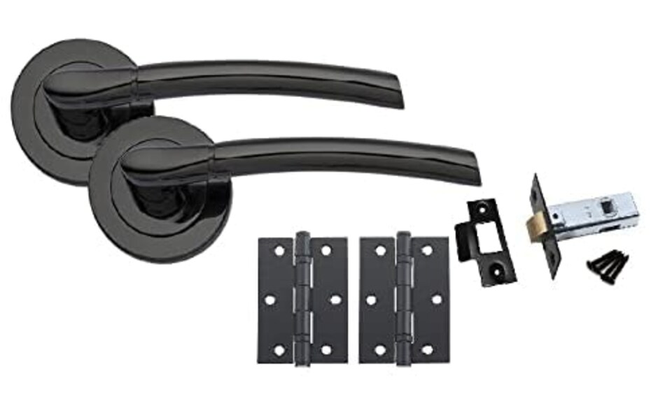 image 1 of Golden Grace Indiana Style Modern Door Handles on Round Rose in Polished Black Nickel Finish with Ball Bearing Hinges & 64mm Tubular Latch | Black | 1 Set