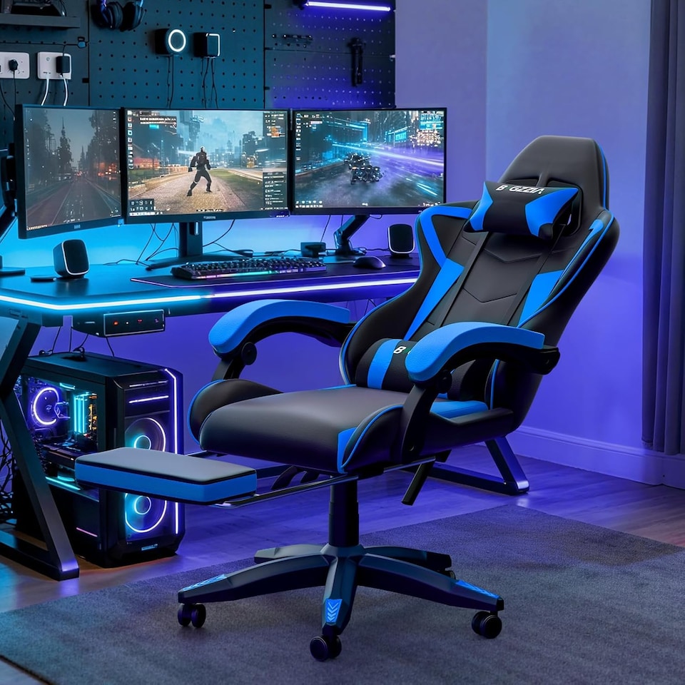 image 1 of Rattantree Ergonomic Gaming Chair with Footrest & Lumbar Cushion