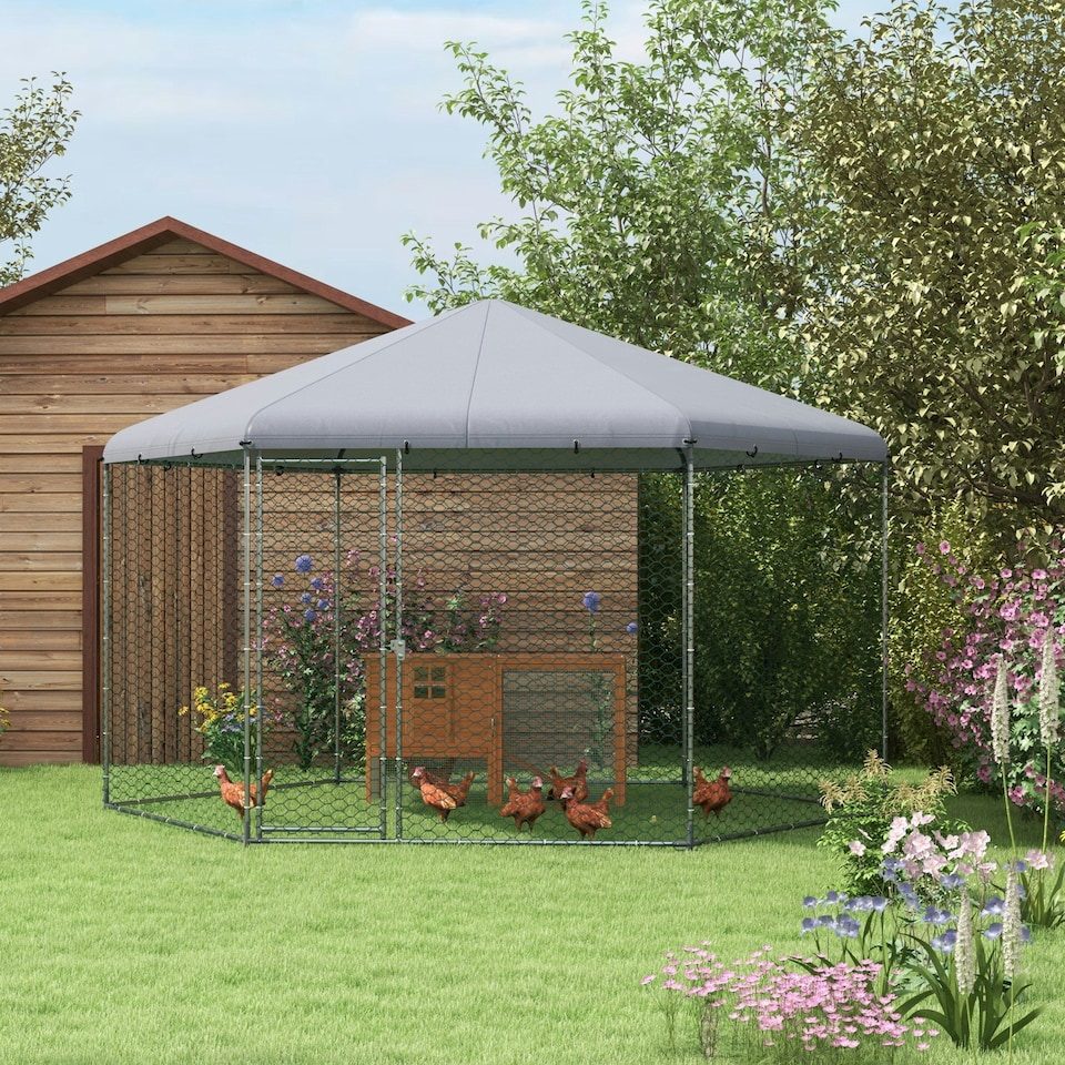 image 1 of PawHut Walk-in Chicken Run w/ Cover, for 10-15 Chickens, Hens, Rabbits, Ducks