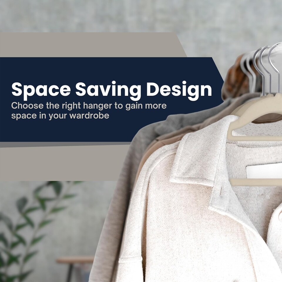 image 1 of Sasha Morel 50-Pack Cream Velvet Coat Hangers, Non-Slip Space-Saving Clothes Hangers