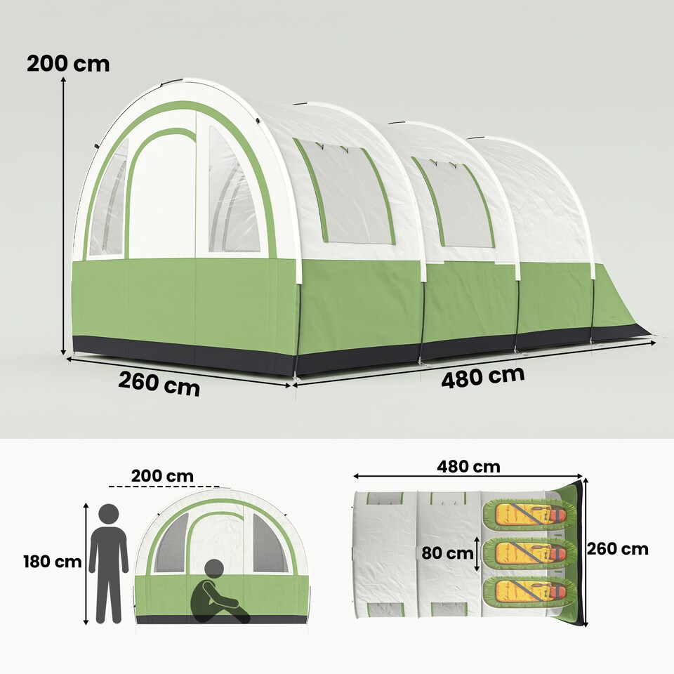 image 1 of Outsunny Camping Tent, 3000mm Waterproof Family Tent for 3 Man, Green