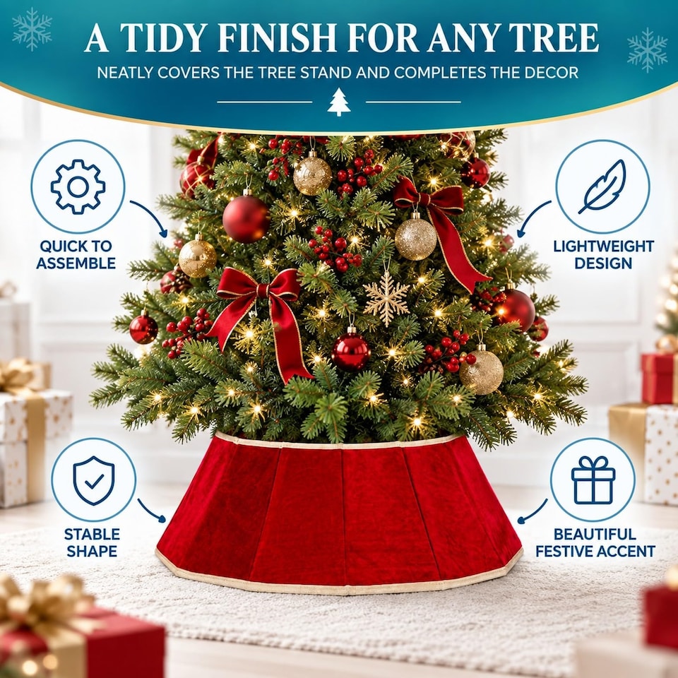 image 1 of 26.8 Inch Red Velvet Diamond Shape Christmas Tree Collar with Foldable Design
