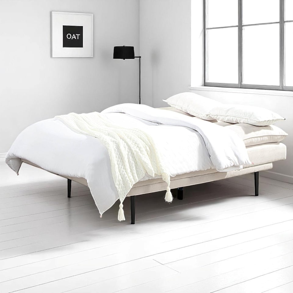 image 1 of Sennen Cushion Padded Fabric 3 Seater Large Single Clic-Clac Sofa Bed | Cream | Natural | Three Seater