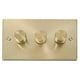 image 1 of SE HOME Satin Brushed Brass 3 Gang 2 Way LED 100W Trailing Edge Dimmer Light Switch | Gold | Satin Brass