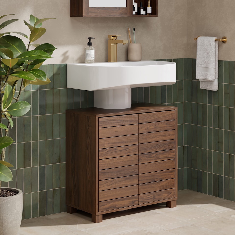 image 1 of Vonhaus Chester Under Sink Bathroom Cabinet in Dark Wood Effect