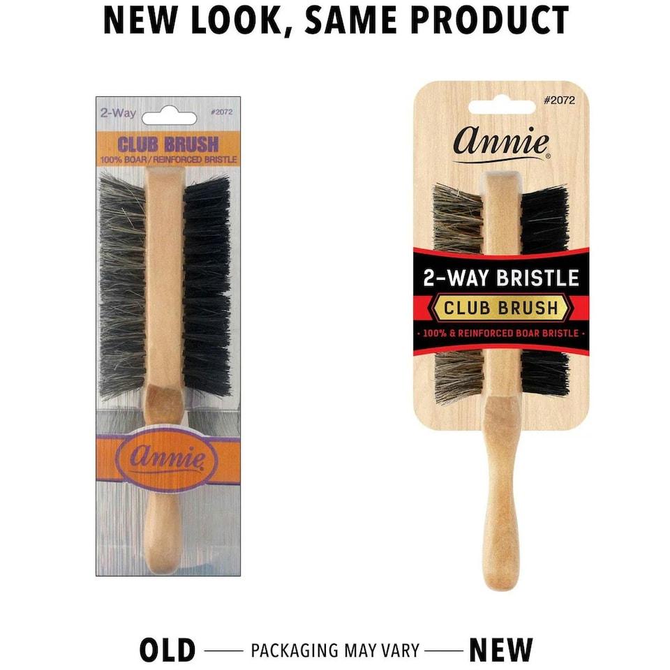 image 1 of ANNIE NATURAL BOAR BRISTLE CLUB BRUSH 7" SOFT AND HARD WAVE BRUSH 2072 TWO WAY