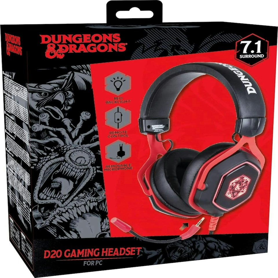 image 1 of Konix Dungeons and Dragons D20 7.1 LED Gaming Headset Red
