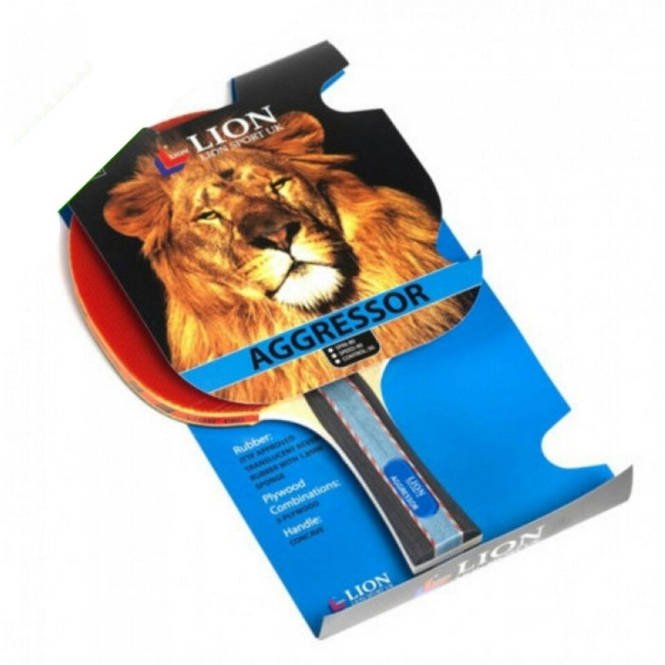 Lion Aggressor Table Tennis Bat - Black/Maroon - One Size