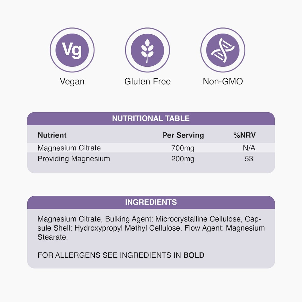 image 1 of Zipvit Magnesium Citrate 700mg – Energy, Muscle & Bone Support, 120 Vegan Capsules, 4-Month Supply
