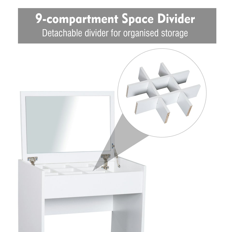 image 1 of HOMCOM Dressing Table Set Padded Stool with Flip-up Mirror Multi-purpose - White