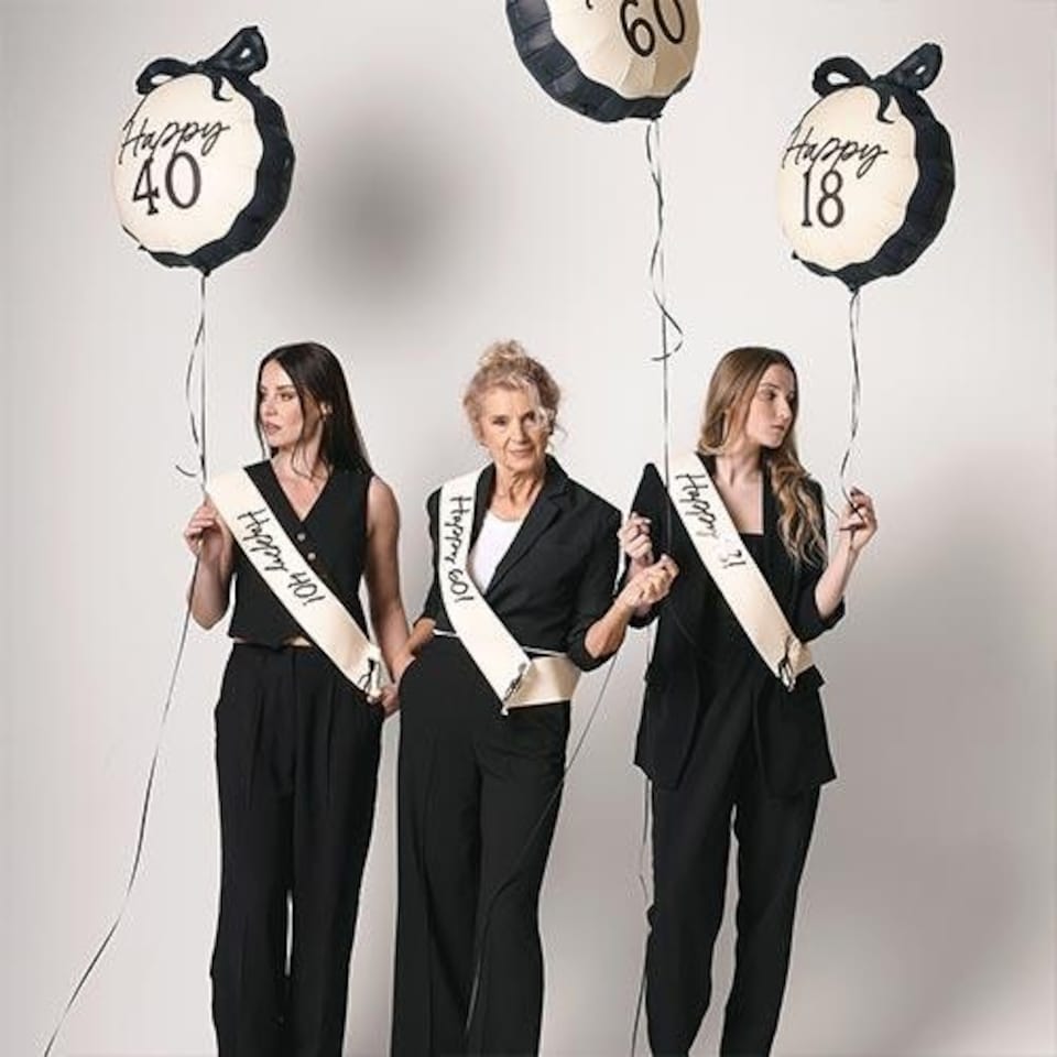 image 1 of Happy 40th Birthday Cream & Black Elegant Milestone Paper Sash Cream | One Size
